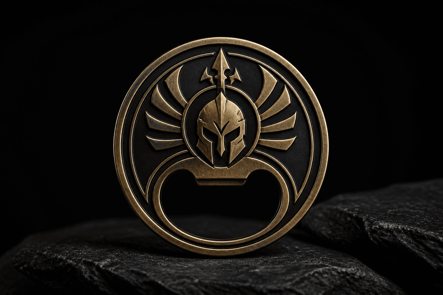 Black and gold bottle opener challenge coin