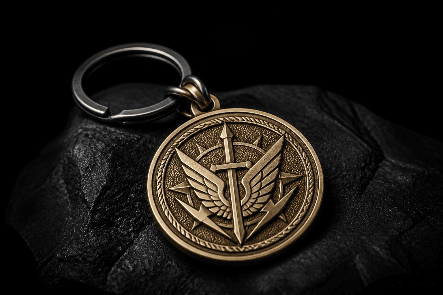 Antique gold custom medallion keychain