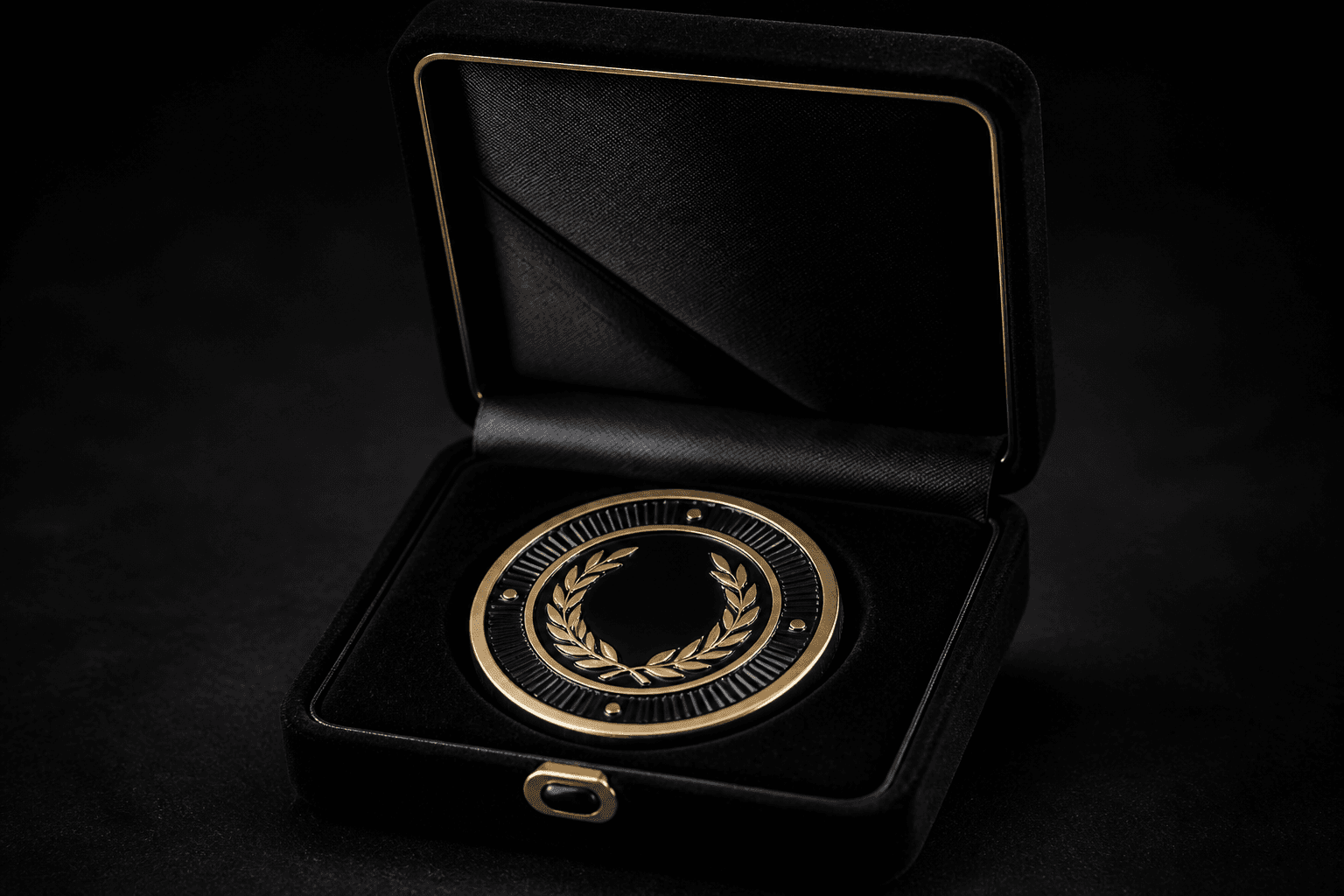 Challenge coin in a black velvet presentation box