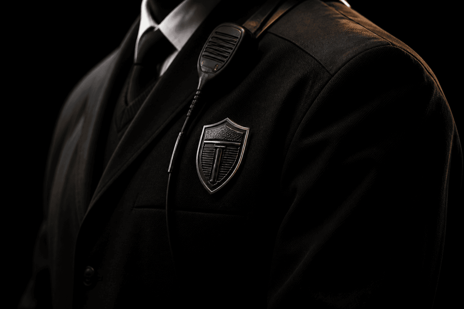 Professional security uniform with polished insignia